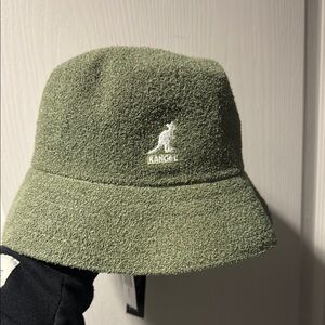 Kangol Green Textured Bucket Hat with Logo